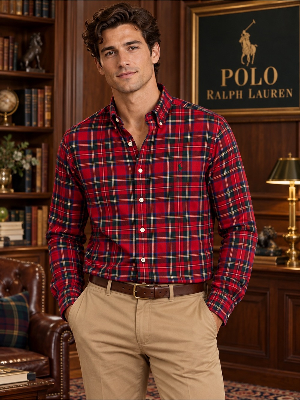 Polo Ralph Lauren Red Tartan Plaid Cotton Slim Fit Shirt Men’s S